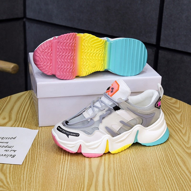2020 Hot Summer Women Sneakers Vulcanize Breathable Rainbow Color Fashion Casuals Height Increasing Female Chunky Ladies Shoe