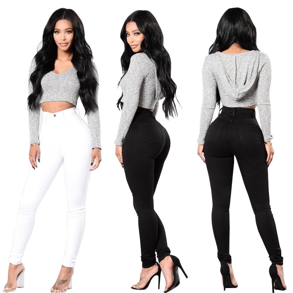 Autumn European and American style fashionable black high elasticity small foot plus size hip lifting women's jeans