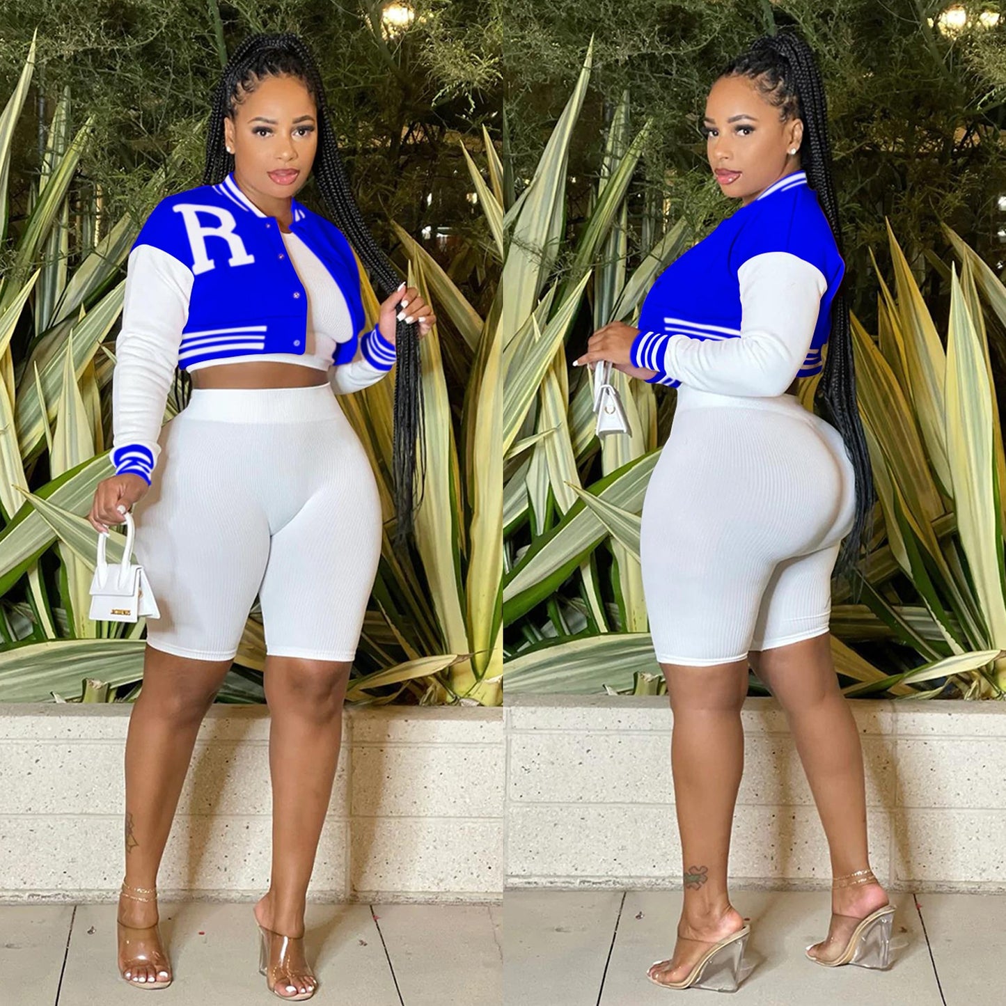 Women's Long Sleeve Crop Top Jacket with Lining Shorts Three-Piece Set
