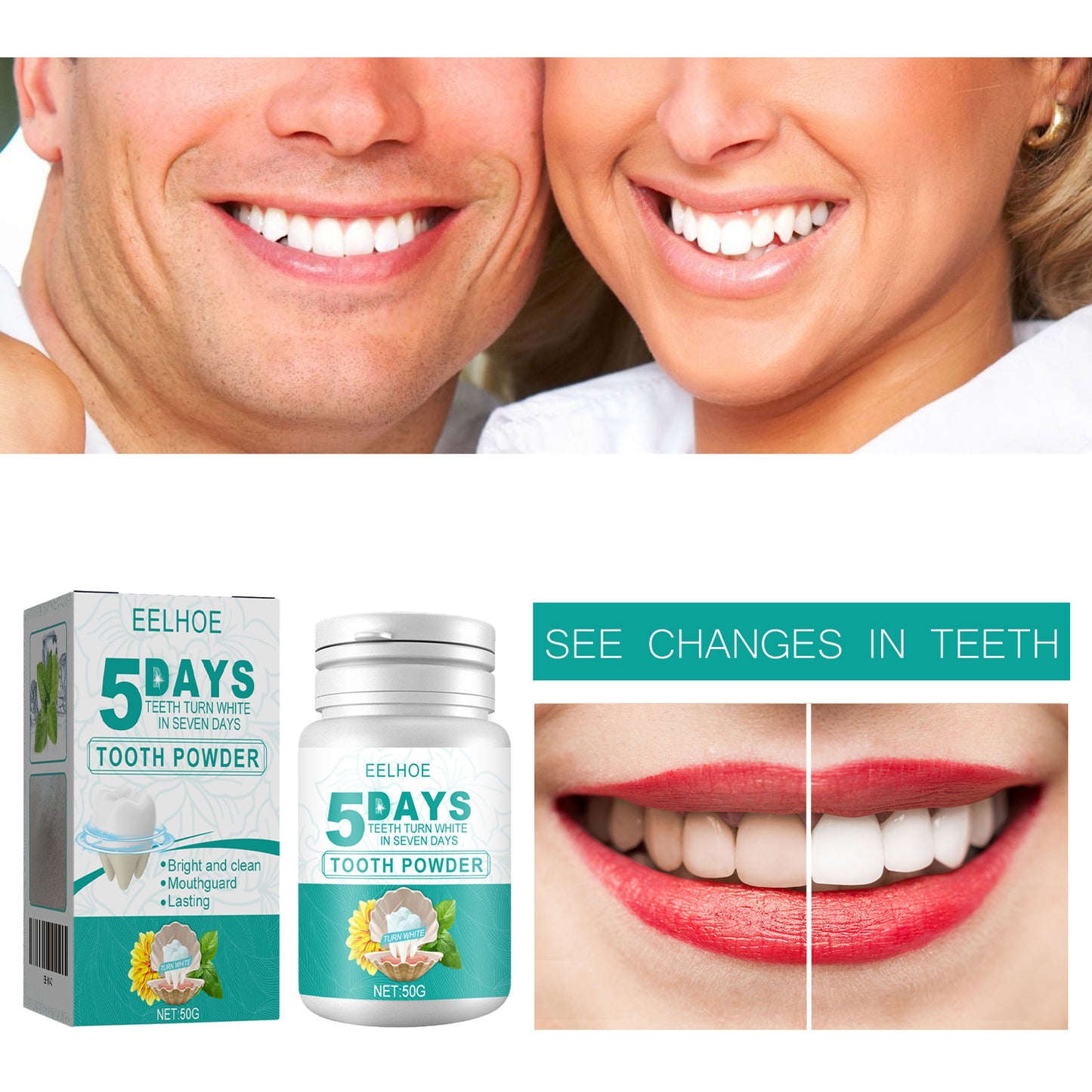 5 Day Whitening Tooth Powder, Clean Teeth Remove Dirt Plaque Fresh Mouth Clean Teeth Powder