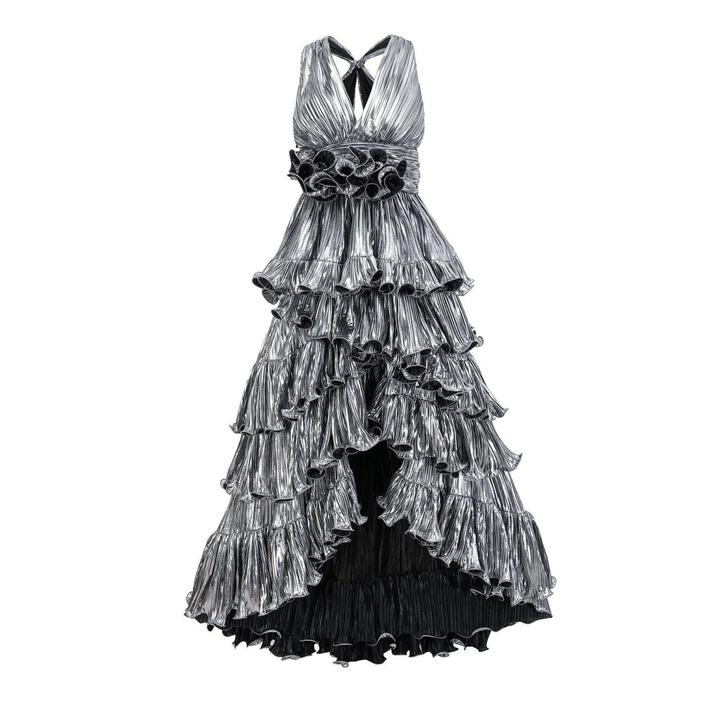 Sexy V-neck Formal Dress Sleeveless High-waist Height-enhancing Long Dress Unique Train Evening Gown