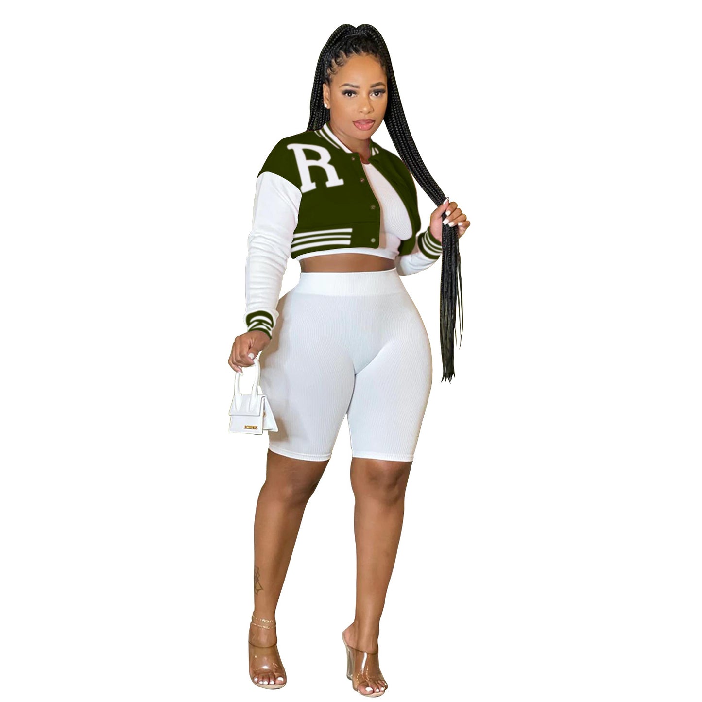 Women's Long Sleeve Crop Top Jacket with Lining Shorts Three-Piece Set