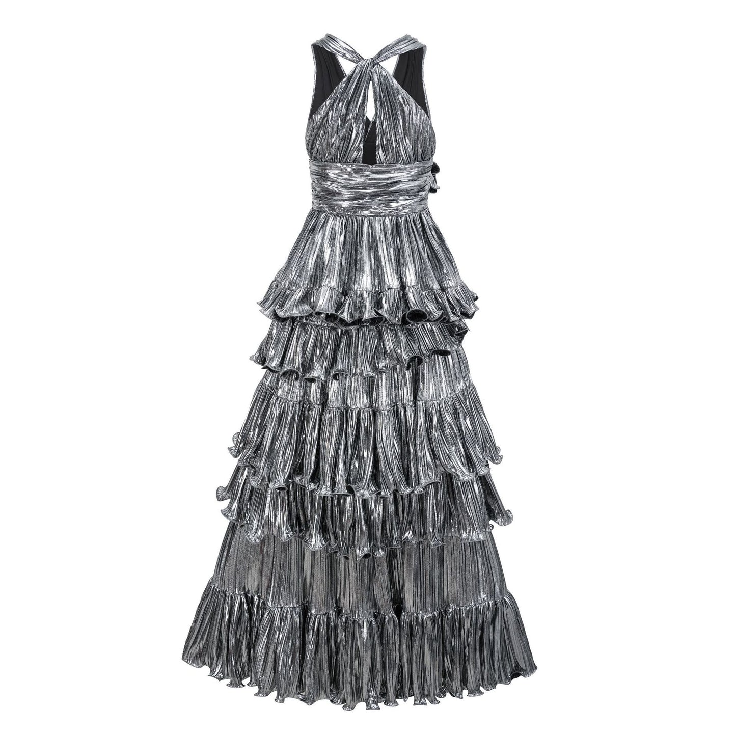Sexy V-neck Formal Dress Sleeveless High-waist Height-enhancing Long Dress Unique Train Evening Gown