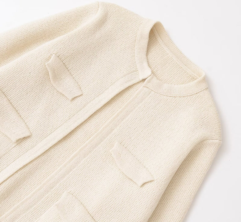 Women's European and American style pocket decoration round neck long sleeved jacket