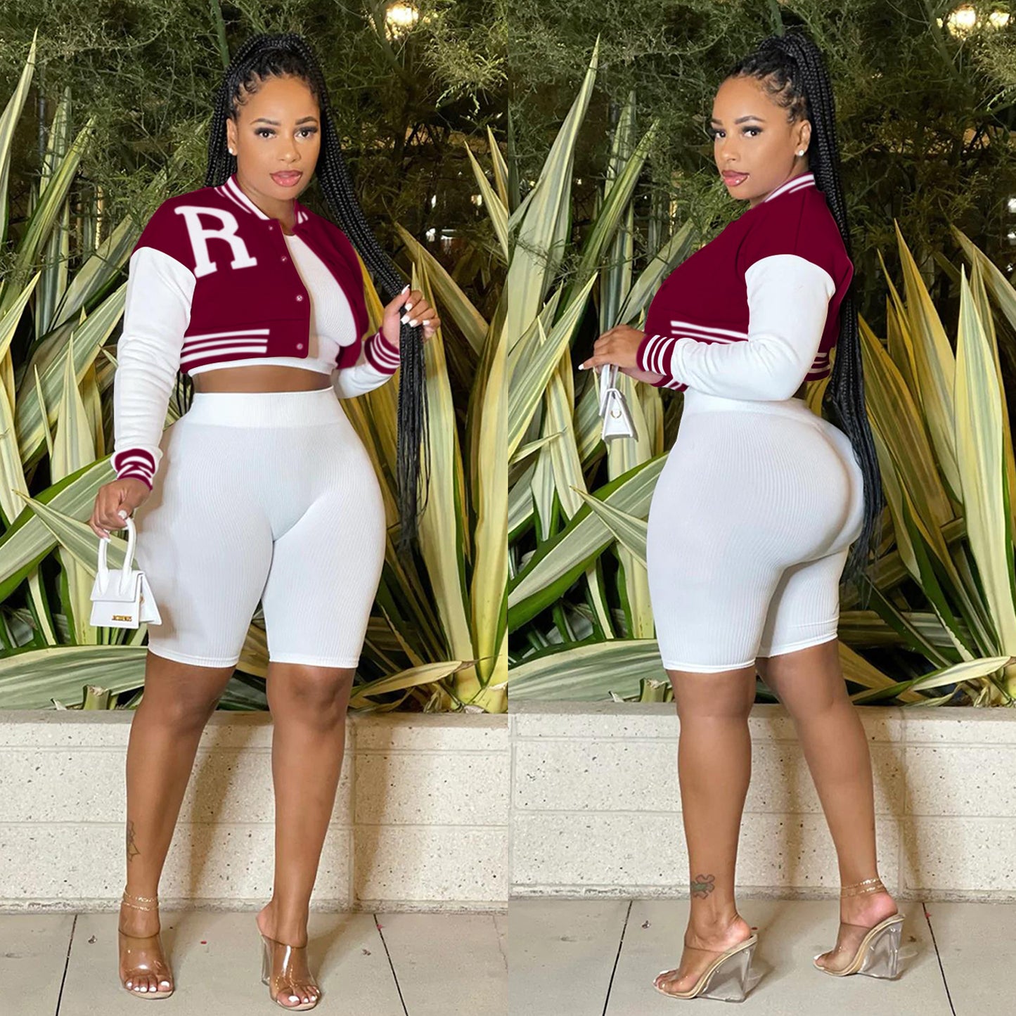 Women's Long Sleeve Crop Top Jacket with Lining Shorts Three-Piece Set