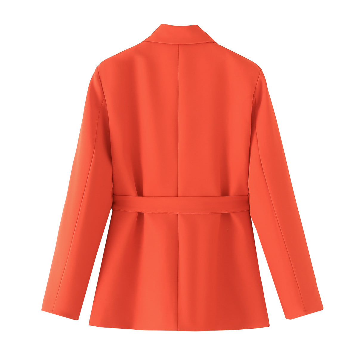 Collar long sleeved waist cinching tie up suit jacket for women