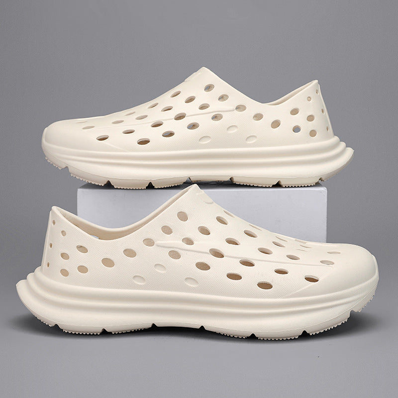 Hollow hole shoes for men one foot sandals fashionable and casual soft soled toe wrapped beach shoes