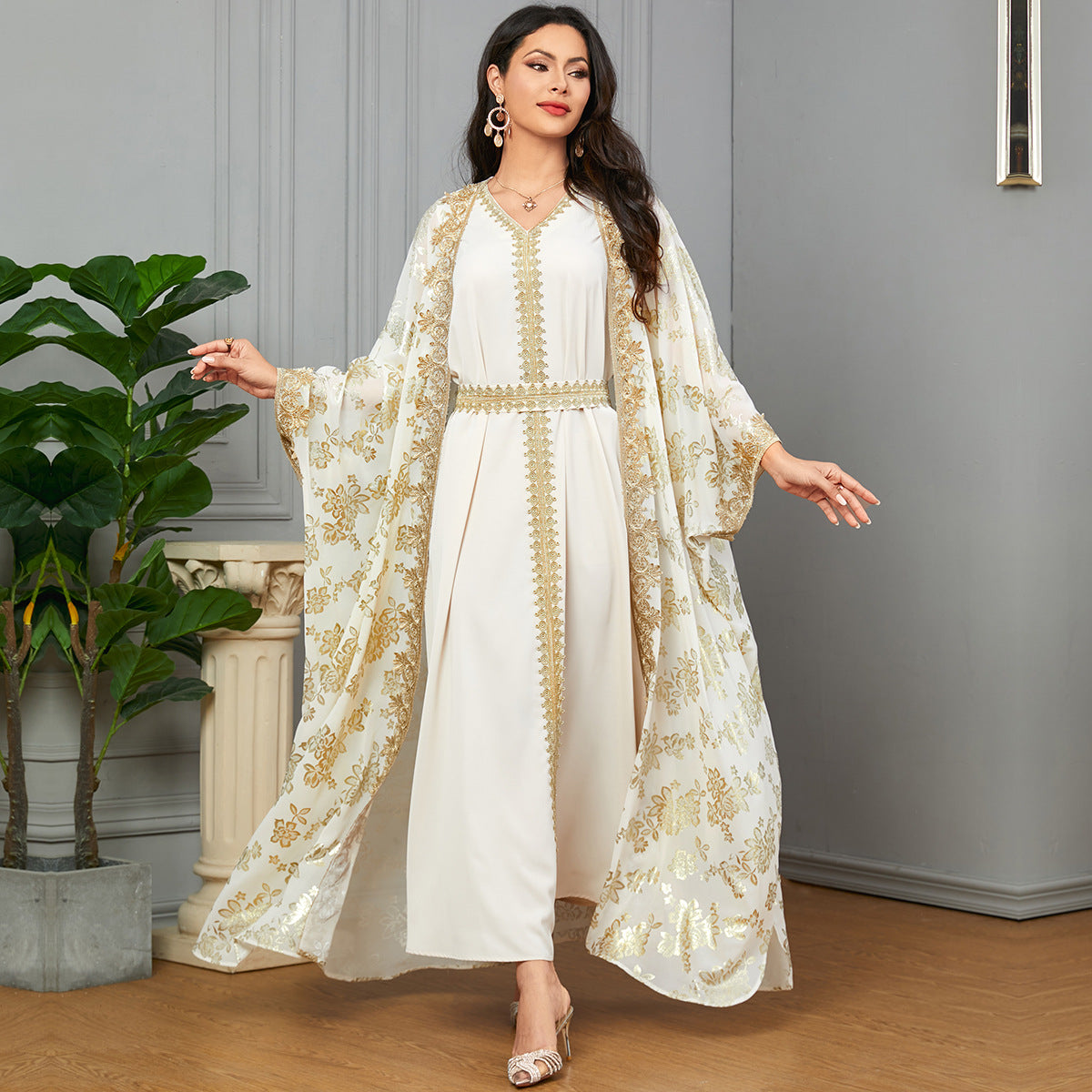 Women's Two-piece Cardigan Long Robe and Long Skirt Set
