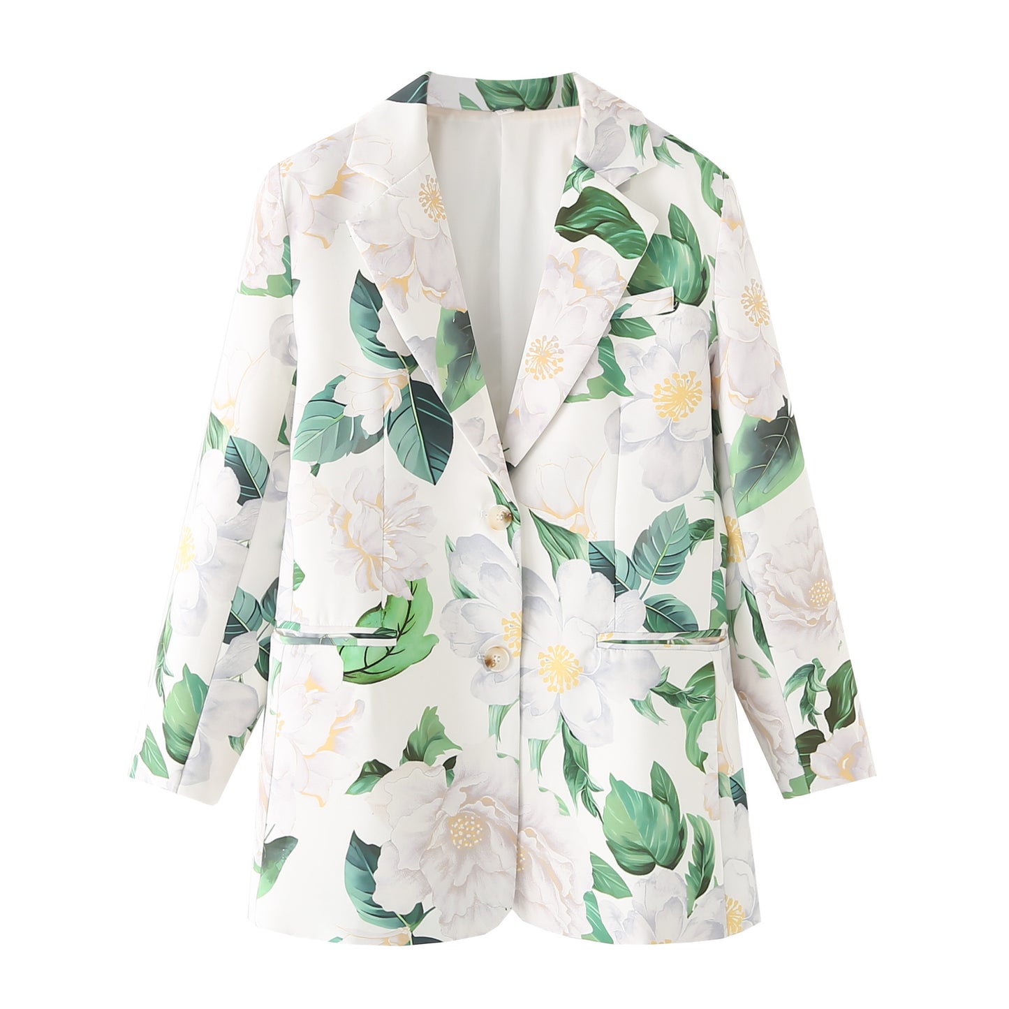 Collar print loose suit jacket for women