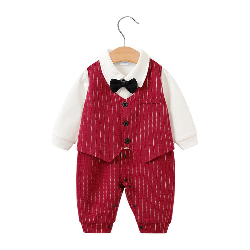 Childrens jumpsuit, babys one year old romper, long sleeved newborn hundred day gentlemanly suit, childrens clothin
