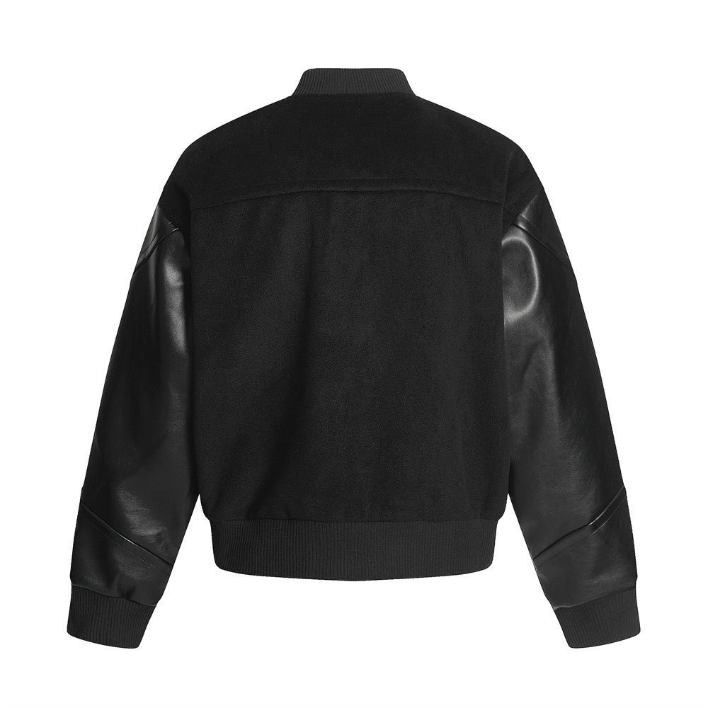 Loose Stand Collar Baseball Jacket Men's European and American Trend PU Leather Sleeve Splicing Regular Short Casual Outerwear Spring Autumn