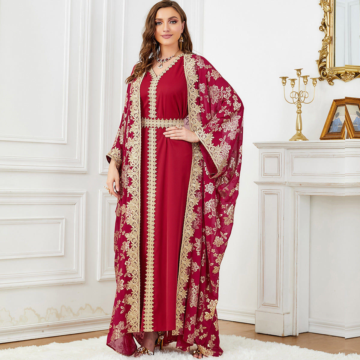 Women's Two-piece Cardigan Long Robe and Long Skirt Set