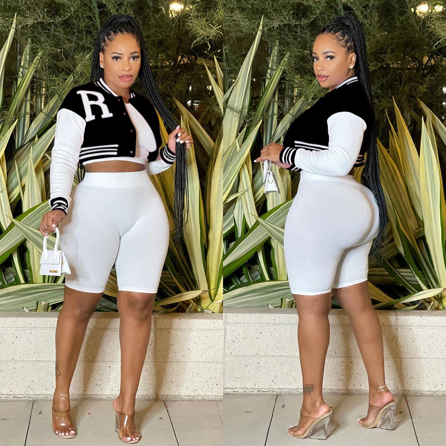 Women's Long Sleeve Crop Top Jacket with Lining Shorts Three-Piece Set