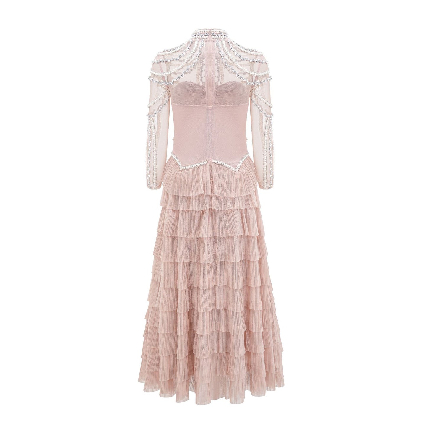 Elegant European and American Style Long Sleeve Beaded Dress Luxury Banquet Evening Gown Long Bridesmaid Dress