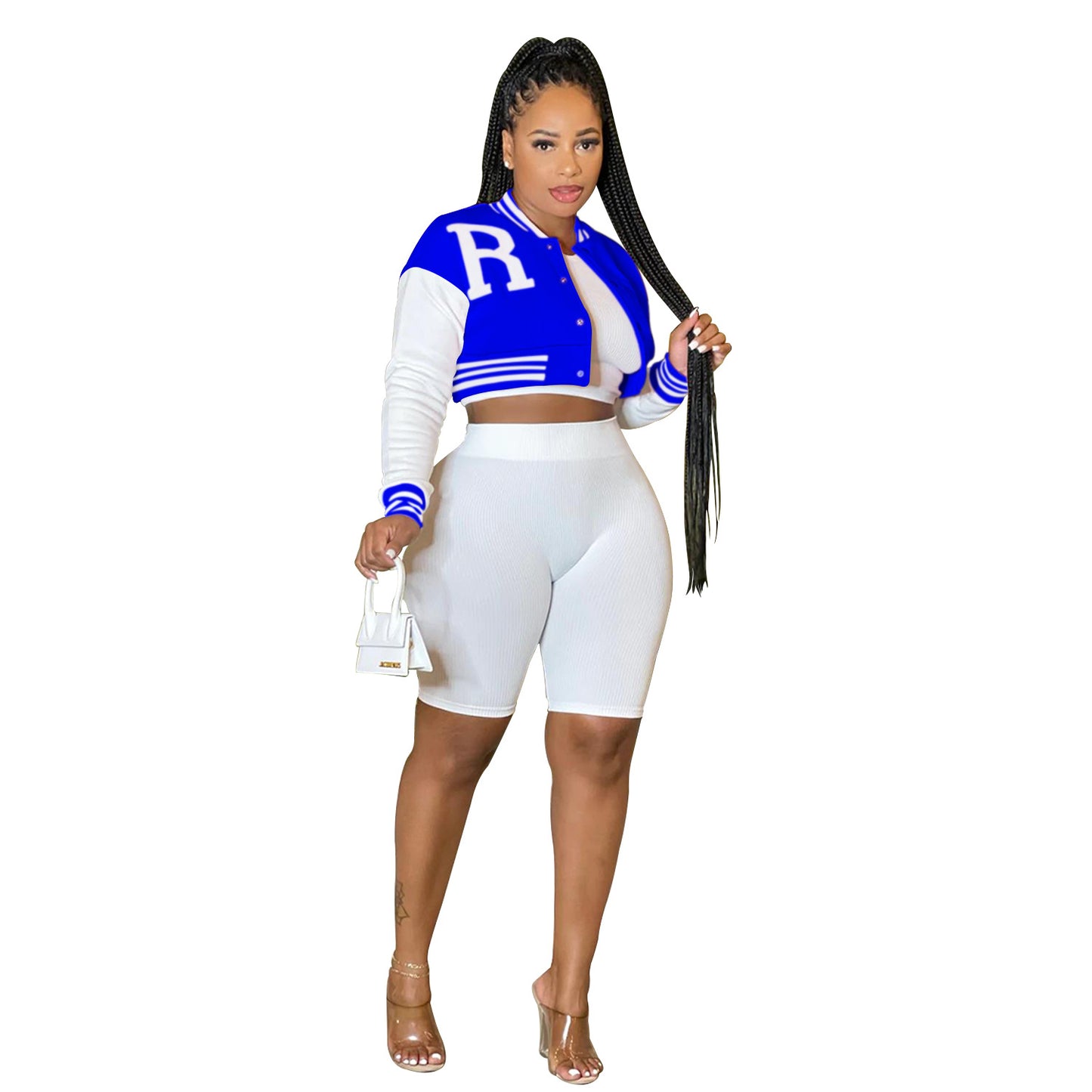 Women's Long Sleeve Crop Top Jacket with Lining Shorts Three-Piece Set