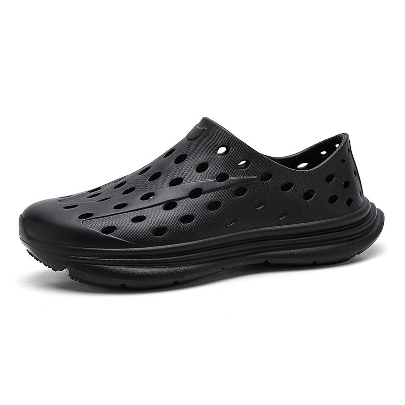 Hollow hole shoes for men one foot sandals fashionable and casual soft soled toe wrapped beach shoes