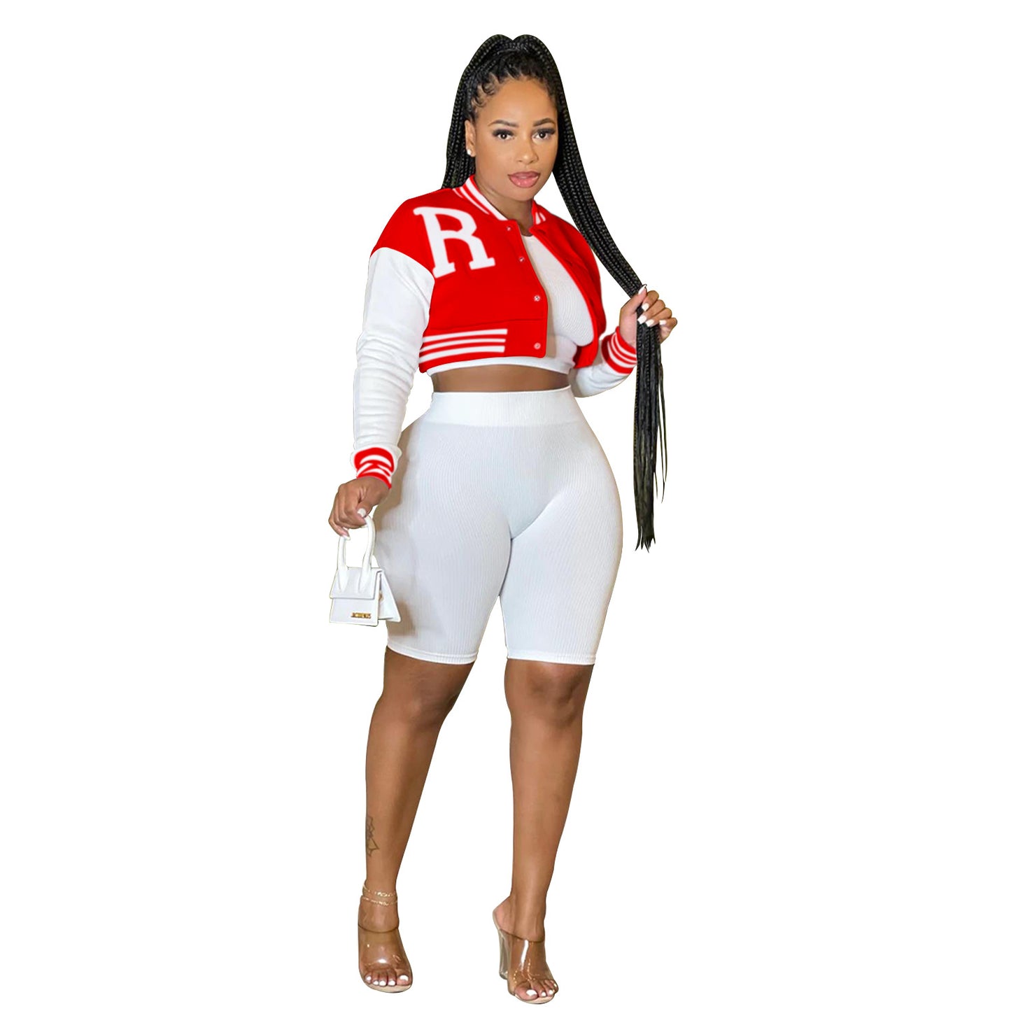 Women's Long Sleeve Crop Top Jacket with Lining Shorts Three-Piece Set