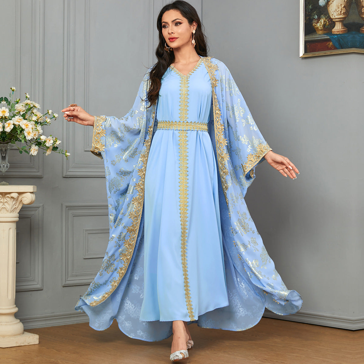 Women's Two-piece Cardigan Long Robe and Long Skirt Set