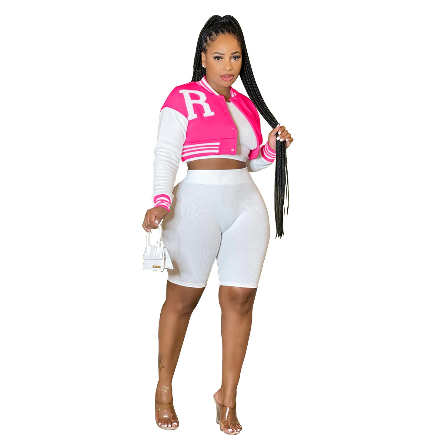 Women's Long Sleeve Crop Top Jacket with Lining Shorts Three-Piece Set