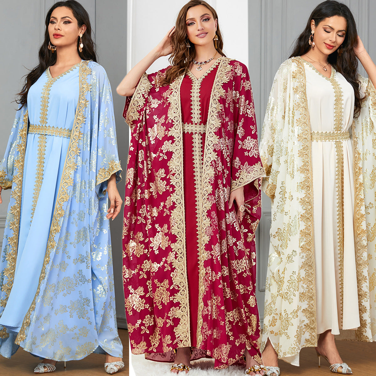 Women's Two-piece Cardigan Long Robe and Long Skirt Set