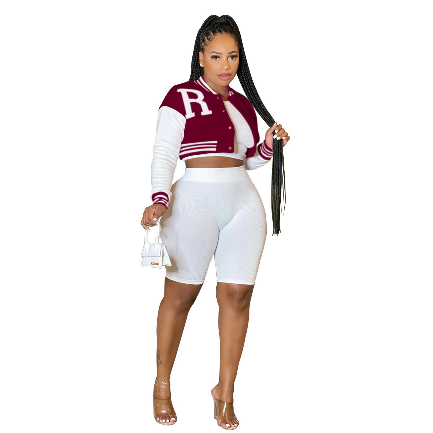 Women's Long Sleeve Crop Top Jacket with Lining Shorts Three-Piece Set