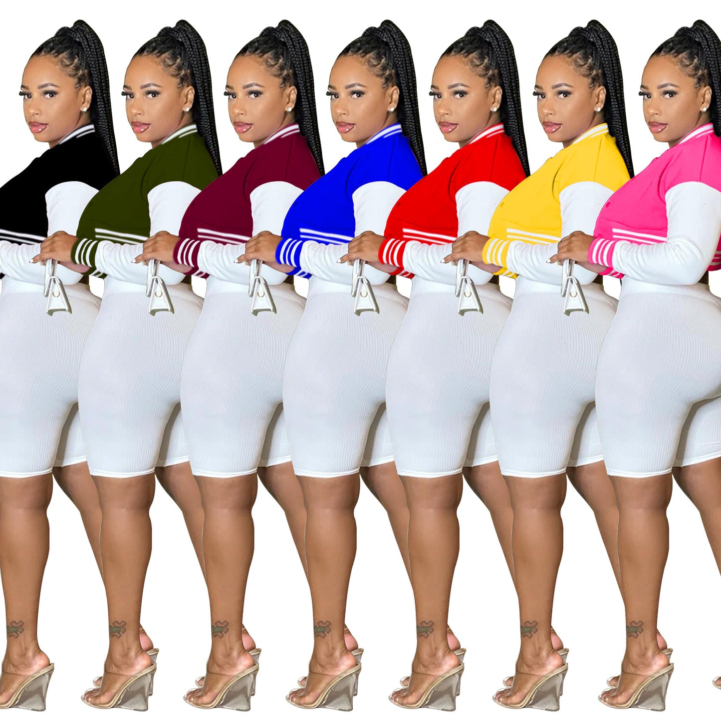 Women's Long Sleeve Crop Top Jacket with Lining Shorts Three-Piece Set
