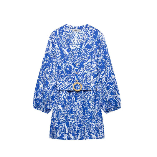 Embroidered dress with belt and shirt style for women
