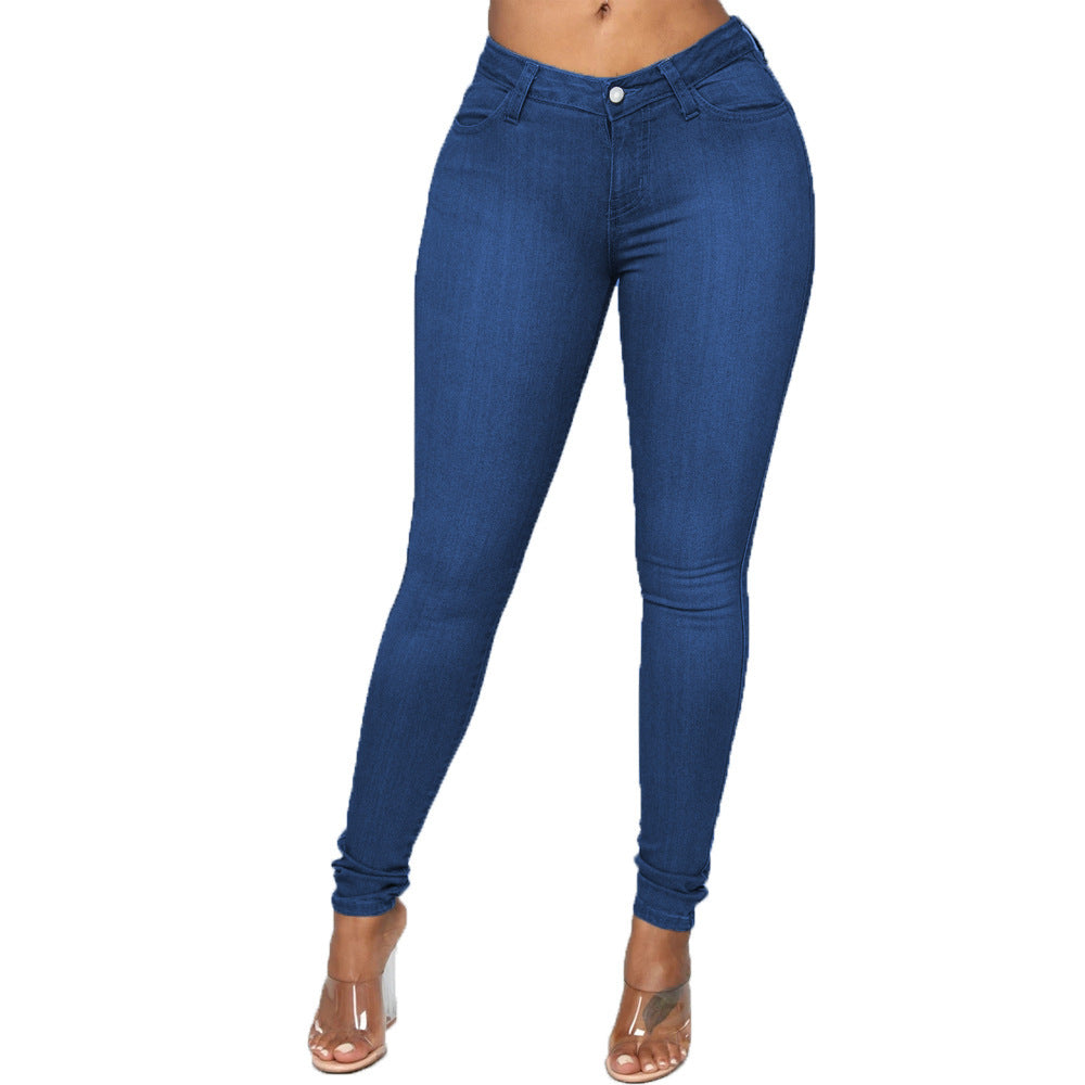 Autumn European and American style fashionable black high elasticity small foot plus size hip lifting women's jeans