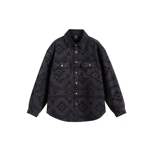 Vintage washed jacquard long sleeved shirt jacket