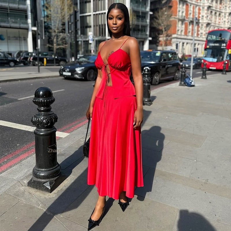 Women's Sexy Strapless Top with High-Waisted Skirt Set