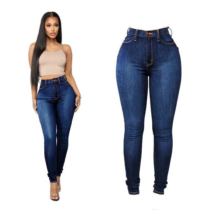 Autumn European and American style fashionable black high elasticity small foot plus size hip lifting women's jeans