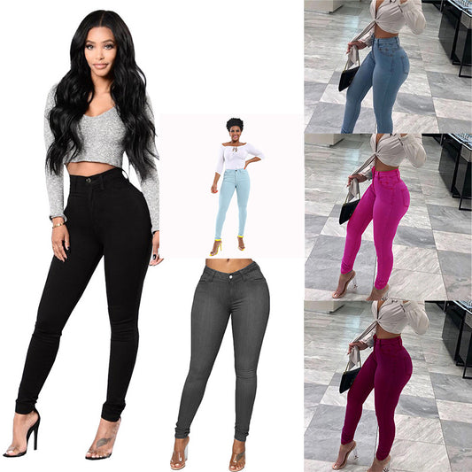 Autumn European and American style fashionable black high elasticity small foot plus size hip lifting women's jeans