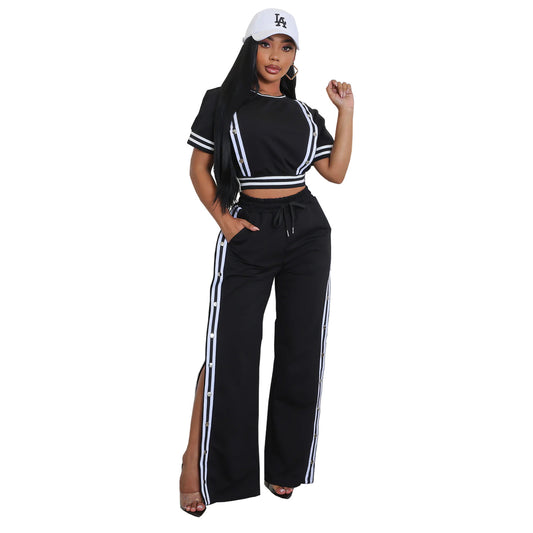 Wide-Leg Loose Casual Trousers Two-Piece Set for Women