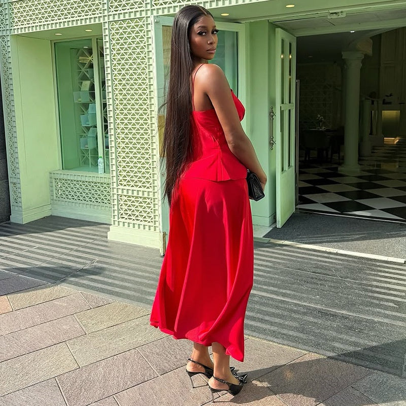 Women's Sexy Strapless Top with High-Waisted Skirt Set