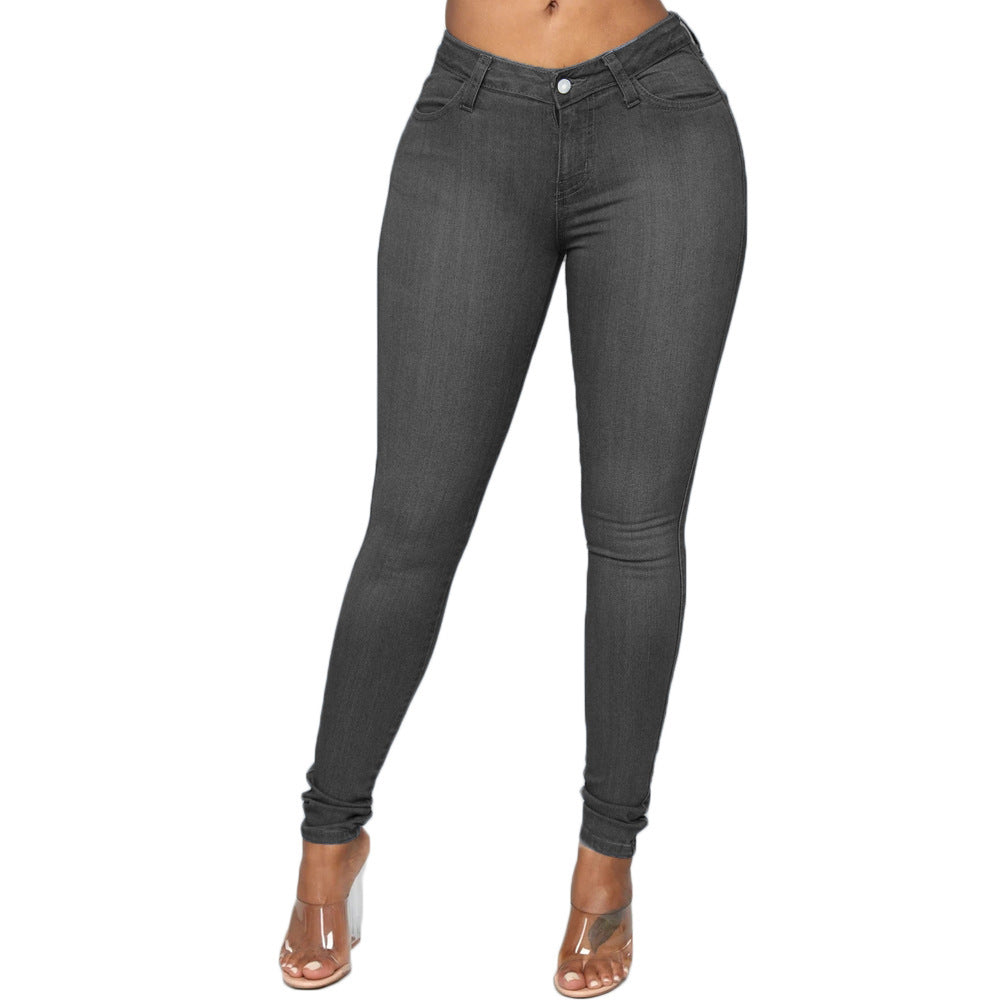 Autumn European and American style fashionable black high elasticity small foot plus size hip lifting women's jeans