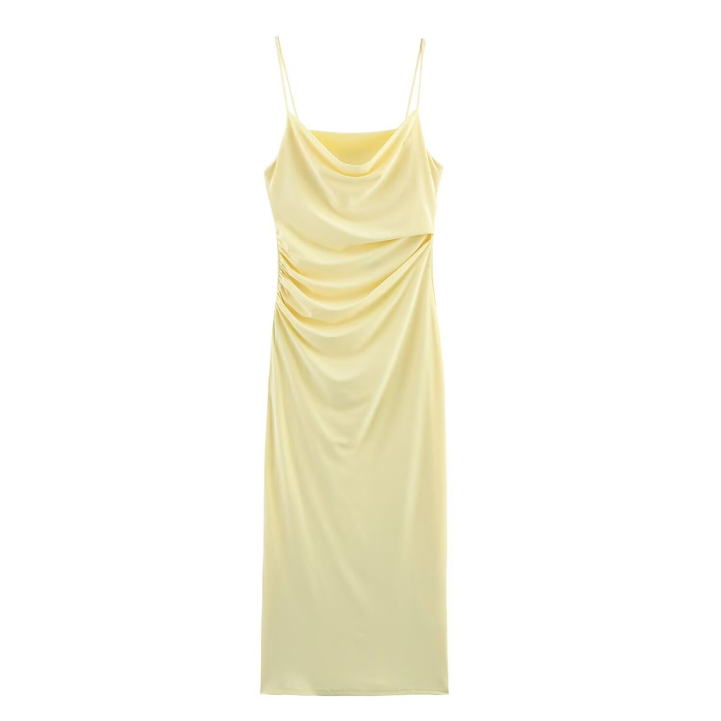 Wrinkled decorative camisole wrapped hip dress for women