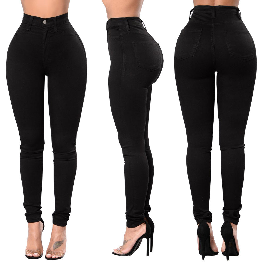 Autumn European and American style fashionable black high elasticity small foot plus size hip lifting women's jeans