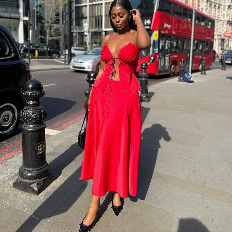 Women's Sexy Strapless Top with High-Waisted Skirt Set