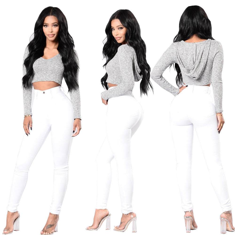 Autumn European and American style fashionable black high elasticity small foot plus size hip lifting women's jeans