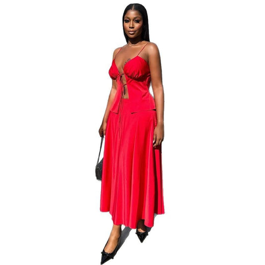Women's Sexy Strapless Top with High-Waisted Skirt Set