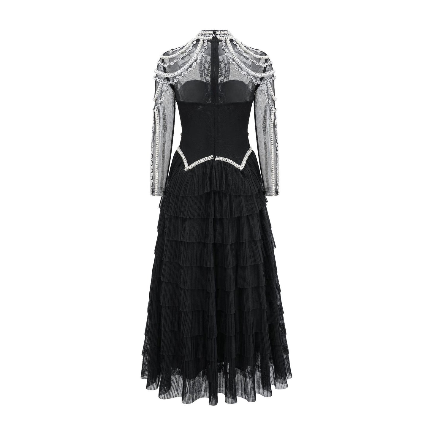 Elegant European and American Style Long Sleeve Beaded Dress Luxury Banquet Evening Gown Long Bridesmaid Dress